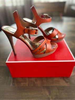 Coach Women's Orange Leather Strappy High Heel Sandals